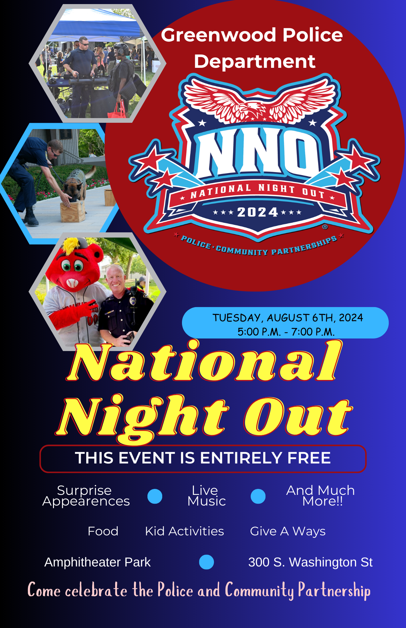 Image of advertisement for Greenwood Police Department's National Night Out event